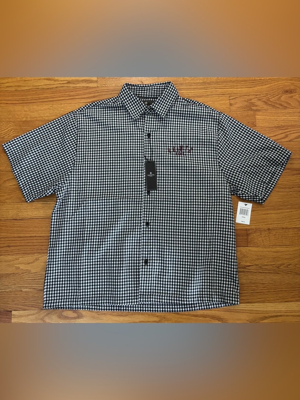 Saints Studio Men’s Medium Black/ White Gingham Button Down Graphic Shirt New